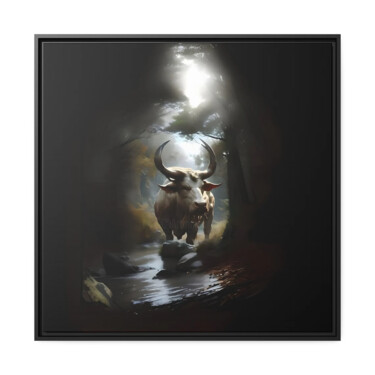 Digital Arts titled "Bonnacon" by Grrimrr, Original Artwork, 2D Digital Work Mounted on Wood Stretcher frame