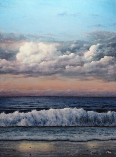 Painting titled "''The lonely wave''." by Zigmars Grundmanis, Original Artwork, Oil