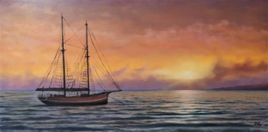 Painting titled "''Vintage yacht in…" by Zigmars Grundmanis, Original Artwork, Oil