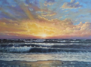 Painting titled "''Sunset vibes''." by Zigmars Grundmanis, Original Artwork, Oil