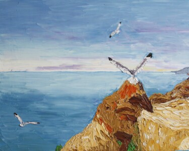 Painting titled "Eagles flying high" by Gryg, Original Artwork, Oil Mounted on Wood Stretcher frame
