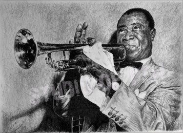 Рисунок под названием ""Louis Armstrong"" - Yuri Sobolev, Подлинное произведение искусства, Шариковая ручка