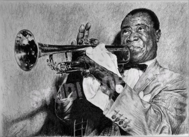 "Louis Armstrong" Drawing titled ""Louis Armstrong"" by Yuri Sobolev, Original Art, Ballpoint pen