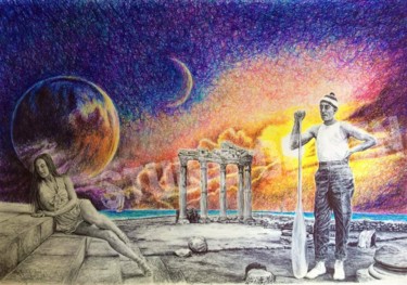 "The rower and Matilda" Drawing titled ""The rower and Mati…" by Yuri Sobolev, Original Art, Ballpoint pen