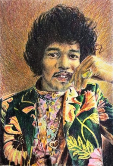 Рисунок под названием "«Jimmy Hendrix»" - Yuri Sobolev, Подлинное произведение искусства, Карандаш