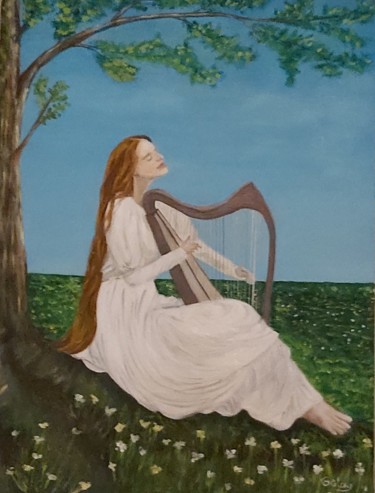 Tekening getiteld "arp çalan kadın" door Gülay Şimşek, Origineel Kunstwerk, pigmenten