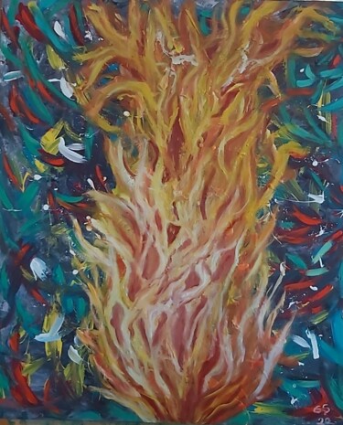 Painting titled "od, ateş, fire" by Gülay Şimşek, Original Artwork, Pigments