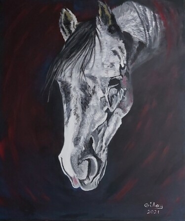 Painting titled "üzgün at, sad horse" by Gülay Şimşek, Original Artwork, Pigments