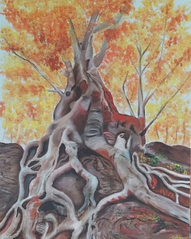 Pintura titulada "asırlık ağaç, cente…" por Gülay Şimşek, Obra de arte original, Pigmentos