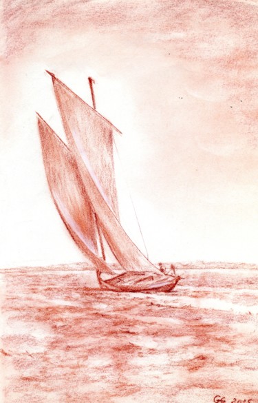 Dessin intitulée "Voilier" par Gérard Rouyer (Gégé), Œuvre d'art originale, Crayon