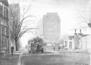 Dessin intitulée "Rue de Ménilmontant" par Gérard Rouyer (Gégé), Œuvre d'art originale, Crayon