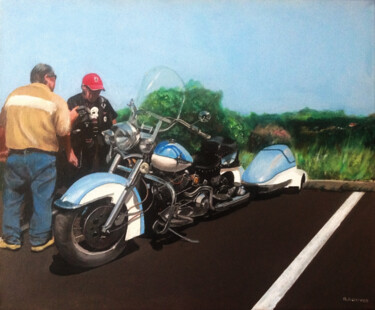 Painting titled "Blue Harley" by Gérard Rouyer (Gégé), Original Artwork, Acrylic