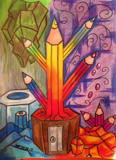 Dessin intitulée "L'arbre à Crayons" par Gu Lagalerie, Œuvre d'art originale, Crayon