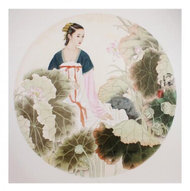 绘画 标题为“Lotus Lady” 由Gu, 原创艺术品, 油
