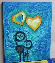 Peinture intitulée "Coeur jaune sur fon…" par Les Guallino, Œuvre d'art originale, Autre