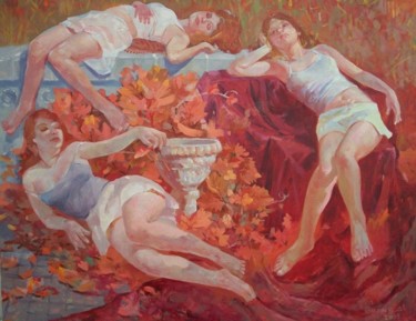 Painting titled "In Garden" by Guang Ai, Original Artwork, Oil