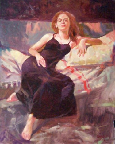 Painting titled "pose" by Guang Ai, Original Artwork, Oil