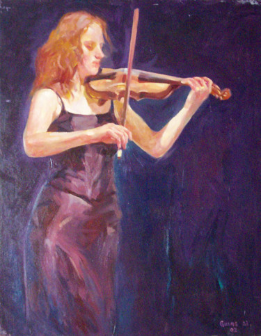 Painting titled "violinist-l.jpg" by Guang Ai, Original Artwork, Oil