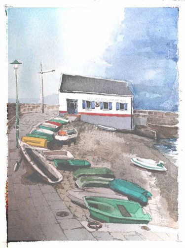 Peinture intitulée "Port Tudy, Ile de G…" par Gu Bragh, Œuvre d'art originale, Huile