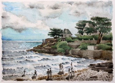 Peinture intitulée "Port-Navalo, la pla…" par Gu Bragh, Œuvre d'art originale, Huile