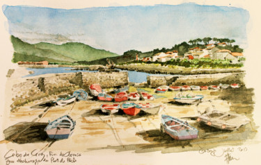 Malerei mit dem Titel "Cabo de Cruz, port…" von Gu Bragh, Original-Kunstwerk, Aquarell