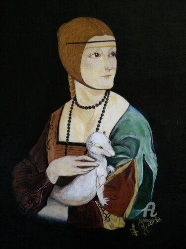 Ζωγραφική με τίτλο "La Dama con l'Ermel…" από Fulvia Guccini, Αυθεντικά έργα τέχνης, Τέμπερα