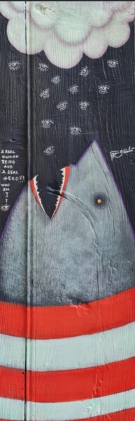 Malerei mit dem Titel "Hungry Shark I" von Güçlü Kadir Yılmaz, Original-Kunstwerk, Acryl