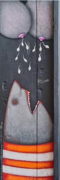Painting titled "Hungry Shark II" by Güçlü Kadir Yılmaz, Original Artwork, Acrylic