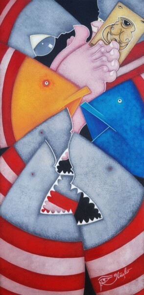 Pintura intitulada "Shark Food" por Güçlü Kadir Yılmaz, Obras de arte originais, Acrílico Montado em Painel de madeira