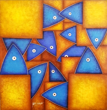 Peinture intitulée "Fish Cubism" par Güçlü Kadir Yılmaz, Œuvre d'art originale, Acrylique