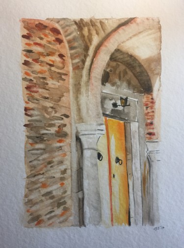 Painting titled "Tunisian door / Toz…" by Gudrun Sageder, Original Artwork, Watercolor