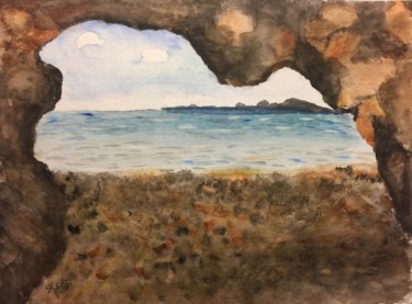 Malerei mit dem Titel "outlook to the ocean" von Gudrun Sageder, Original-Kunstwerk, Aquarell