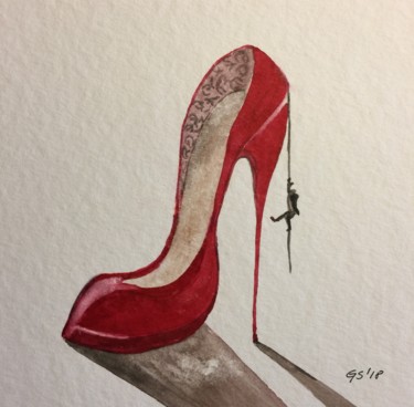 Malerei mit dem Titel "red heels climbing" von Gudrun Sageder, Original-Kunstwerk, Aquarell