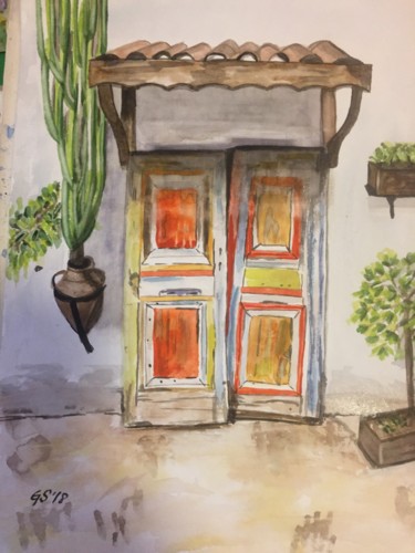 Painting titled "How to enter?" by Gudrun Sageder, Original Artwork, Watercolor