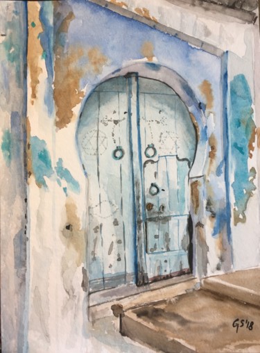 Malerei mit dem Titel "vieille_porte_tunis…" von Gudrun Sageder, Original-Kunstwerk, Aquarell