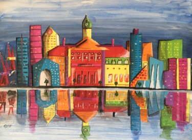 Collagen mit dem Titel "colors of cape town" von Gudrun Sageder, Original-Kunstwerk, Collagen