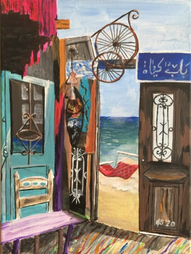 Malerei mit dem Titel "Egyptian snackbar o…" von Gudrun Sageder, Original-Kunstwerk, Acryl Auf Keilrahmen aus Holz montiert