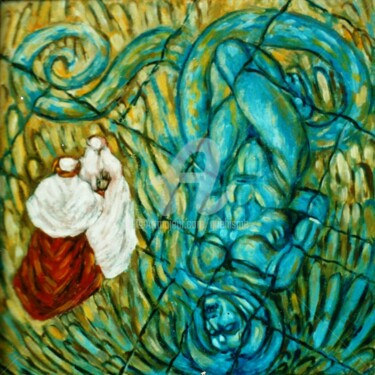 Peinture intitulée "La Chute de Lucifer" par Thierry Guého, Œuvre d'art originale, Huile