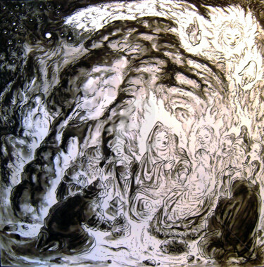 Dessin intitulée "Nativité" par Thierry Guého, Œuvre d'art originale, Encre