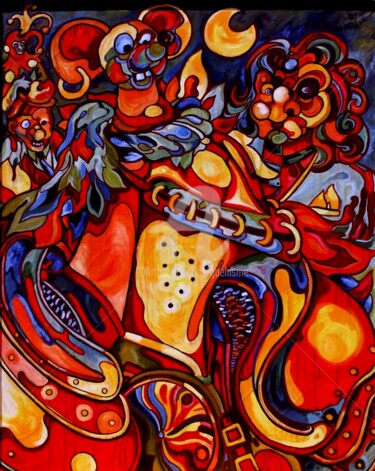 Peinture intitulée "La Fête des Fous" par Thierry Guého, Œuvre d'art originale, Huile