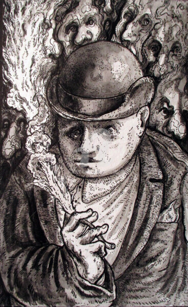 Drawing titled "Fleur d'eau de feu" by Thierry Guého, Original Artwork, Ink
