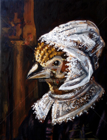 Painting titled "Dona Emberiza Citri…" by Thierry Guého, Original Artwork, Oil