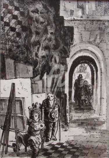 Drawing titled "Les visiteurs de l'…" by Thierry Guého, Original Artwork, Ink