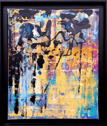 Painting titled "Ocher abstraction" by Jean François Guelfi, Original Artwork, Acrylic Mounted on Wood Stretcher frame
