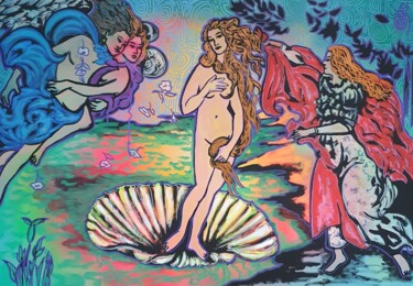 Картина под названием "LA NASCITA DI VENER…" - Guemi (1980), Подлинное произведение искусства, Акрил Установлен на Деревянна…