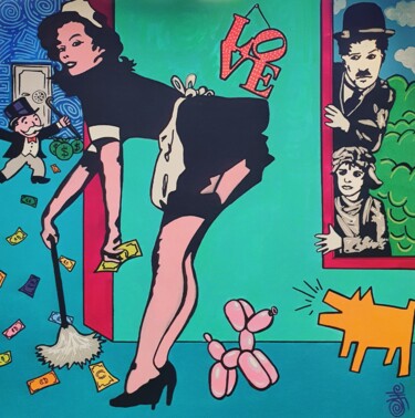 Painting titled "NO MONEY NO PARTY (…" by Guemi (1980), Original Artwork, Acrylic Mounted on Wood Stretcher frame