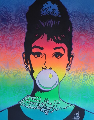 Painting titled "AUDREY HEPBURN 80X6…" by Guemi (1980), Original Artwork, Acrylic Mounted on Wood Stretcher frame