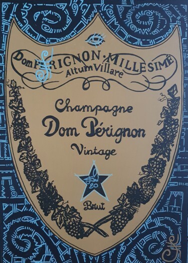 Painting titled "DOM PÉRIGNON  night…" by Guemi (1980), Original Artwork, Acrylic Mounted on Wood Stretcher frame