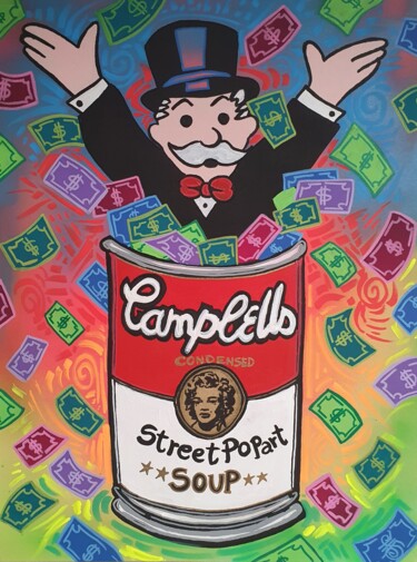 Painting titled "STREET POP SOUP Cam…" by Guemi (1980), Original Artwork, Acrylic Mounted on Wood Stretcher frame