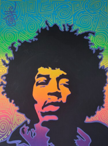 Malerei mit dem Titel "Jimmy Hendrix" von Guemi (1980), Original-Kunstwerk, Acryl Auf Karton montiert